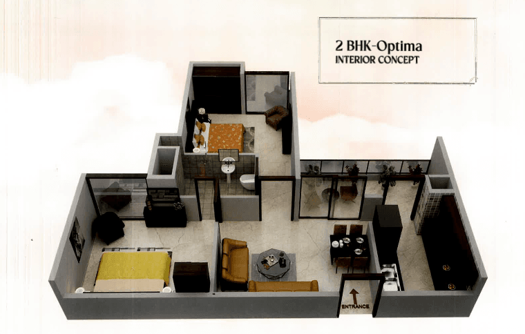 2 BHK Optima floor plan view 2