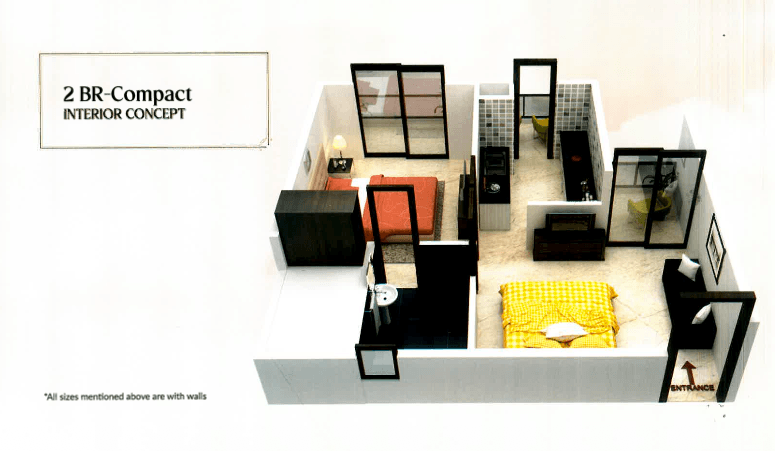 2 BHK Compact floor plan